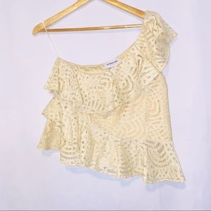 NWOT Highline Collective Tiered Lace One Shoulder Top Size Medium